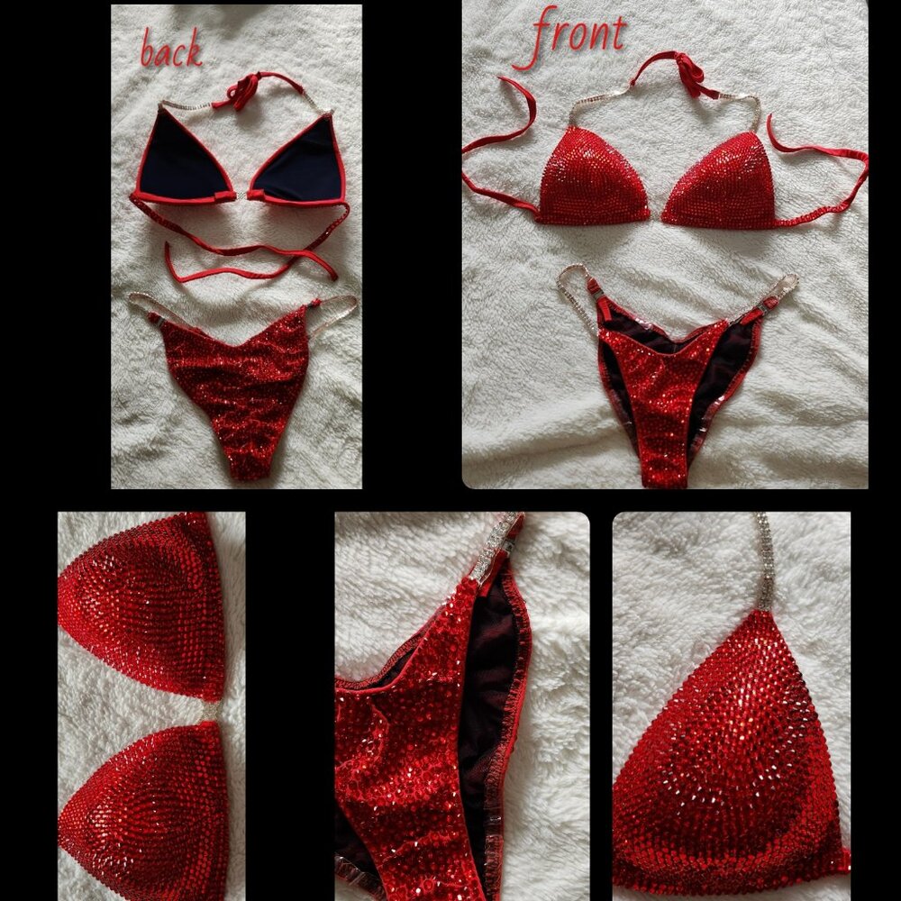 Red Crystal Embellished Bikini Set with Rhinestone Accents - Picture 8 of 8